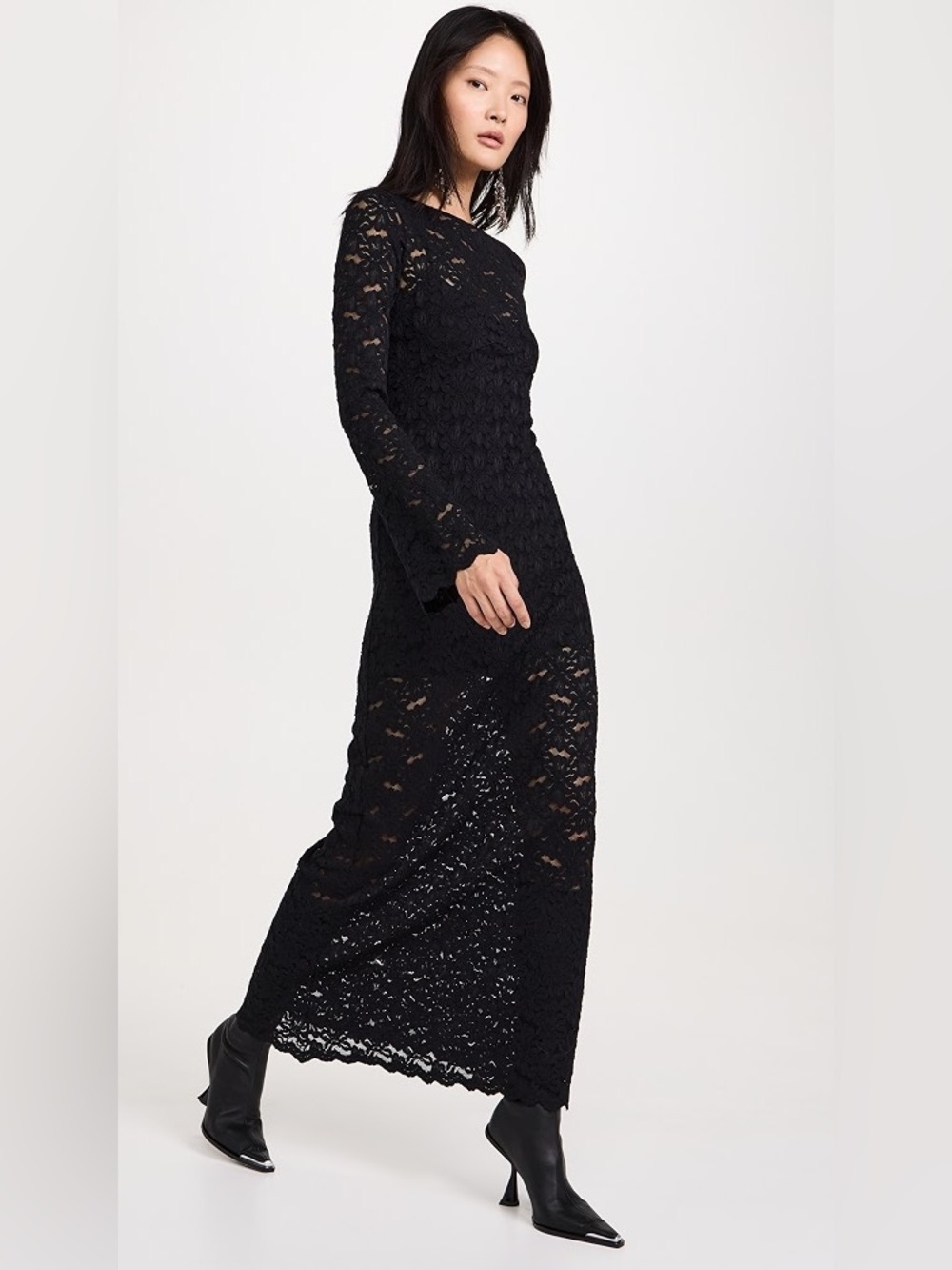 Show Me Your Mumu Angelica Black Lace Bell Sleeve Maxi Dress XS Made in US